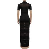 Sexy Perspective Mesh Splicing Arm-packing Dress