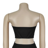 Casual Sexy Strapless Top Skirt Suit