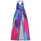 Elegant and Sexy Slim Lace-up Printed Dress