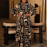 Commuter Stand Collar Printed Drawstring Waist-length Sleeve Two-piece Set