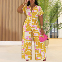 Casual Printed Short-sleeved Jumpsuits