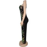 Tight Single Shoulder Bead Piece Arm-pack Jumpsuit