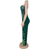 Tight Single Shoulder Bead Piece Arm-pack Jumpsuit