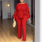 Elastic Slim Lace Drawstring Long Sleeve Waist-hugging Two-piece Set