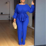 Elastic Slim Lace Drawstring Long Sleeve Waist-hugging Two-piece Set