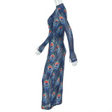 Hip-covered Skirt with a Slim Thigh Neck Long Sleeve Slim Dress