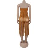 Deerskin Velvet Sexy Strapless Solid Color Tassel Top