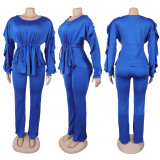 Elastic Slim Lace Drawstring Long Sleeve Waist-hugging Two-piece Set