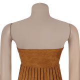 Deerskin Velvet Sexy Strapless Solid Color Tassel Top