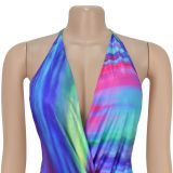 Elegant and Sexy Slim Lace-up Printed Dress