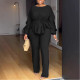 Elastic Slim Lace Drawstring Long Sleeve Waist-hugging Two-piece Set