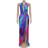 Elegant and Sexy Slim Lace-up Printed Dress