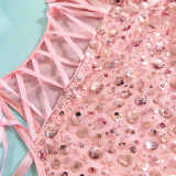 Pink Sequins Heavy Industry Gathering Hip Lifting Waist Shaping Butterfly Strap Sexy Jumpsuit