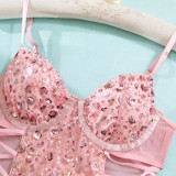 Pink Sequins Heavy Industry Gathering Hip Lifting Waist Shaping Butterfly Strap Sexy Jumpsuit