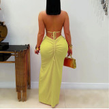 Halve Neck Braided Hollow Sexy Slit Dress