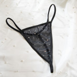 Lace Mesh Spliced Sequin Suspender Nightgown Suit