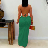 Halve Neck Braided Hollow Sexy Slit Dress
