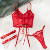 Red Flower Embroidered Underwear Gathering Comfortable Tie Rope Two-piece Set