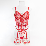 Red Flower Embroidered Underwear Gathering Comfortable Tie Rope Two-piece Set