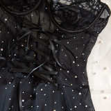 Lace Mesh Spliced Sequin Suspender Nightgown Suit