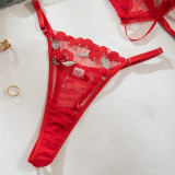 Red Flower Embroidered Underwear Gathering Comfortable Tie Rope Two-piece Set