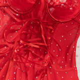 Lace Mesh Spliced Sequin Suspender Nightgown Suit