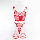 Red Flower Embroidered Underwear Gathering Comfortable Tie Rope Two-piece Set