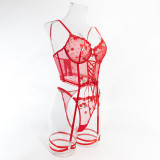 Red Flower Embroidered Underwear Gathering Comfortable Tie Rope Two-piece Set