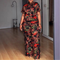 Elegant Commuter Casual Lapel Print Short Sleeve Two-piece Set