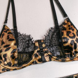 Sexy Wild Leopard Lace Splicing Comfortable Three-piece Set