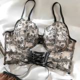 Fish Bone Pure Bra Lace Mesh Embroidered Breasted Perspective Hanger