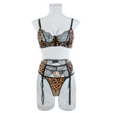 Sexy Wild Leopard Lace Splicing Comfortable Three-piece Set
