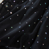 Lace Mesh Spliced Sequin Suspender Nightgown Suit