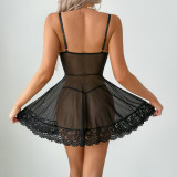 Lace Spliced Bow Ribbon Dress Nightgown Two-piece Set