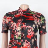 Elegant Commuter Casual Lapel Print Short Sleeve Two-piece Set