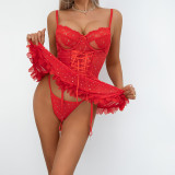 Lace Mesh Spliced Sequin Suspender Nightgown Suit