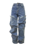 Fashionable Nail Button Denim Decorative Loose Jean Trousers