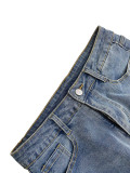 Fashionable Nail Button Denim Decorative Loose Jean Trousers