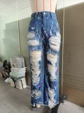 Graffiti Print Ripped Straight Jeans