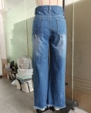 Graffiti Print Ripped Straight Jeans