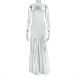 Perspective Strapless Slim A-line Skirt with One-length Collar Solid Color Dress