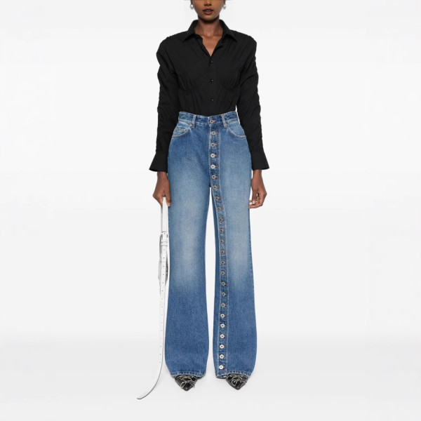 High-waist Stretch-sliding Button Straight Jeans