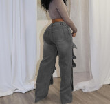 Fashionable Nail Button Denim Decorative Loose Jean Trousers