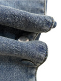 Fashionable Nail Button Denim Decorative Loose Jean Trousers