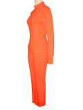 Solid Color Long-sleeved Zipper Women's Two-piece Set