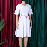 Short-sleeved Solid Color High-waisted Large Sway Dress