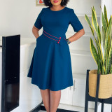 Short-sleeved Solid Color High-waisted Large Sway Dress