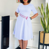Short-sleeved Solid Color High-waisted Large Sway Dress