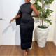 Round Neck Sleeveless Spliced ​​fur Hip-packing Long Skirt