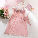 Pink Embroidered Sling Nightgown
